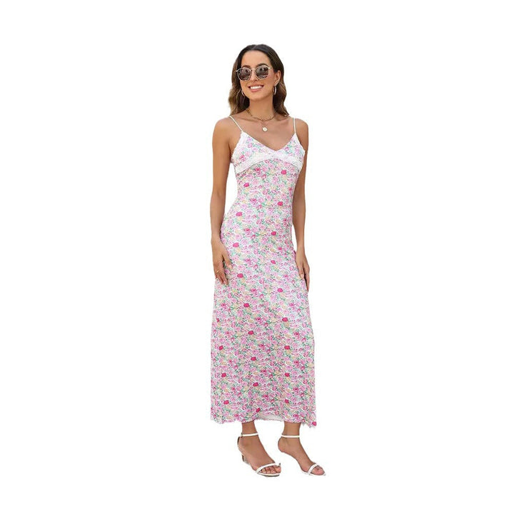 Stilla | Sexy V-hals Blomster Bodycon Maxi Kjole