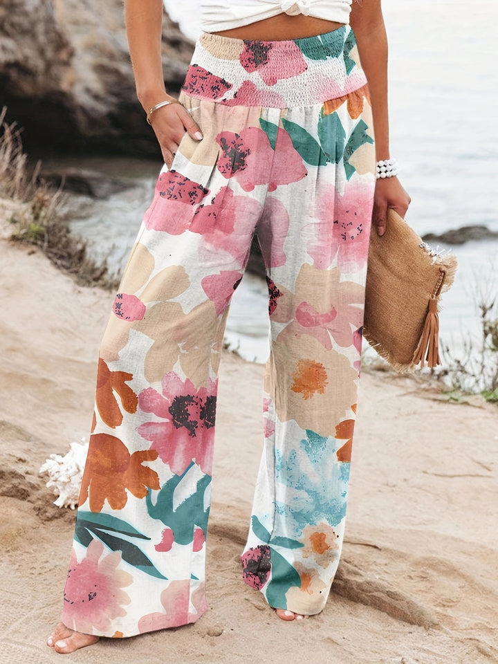 Damer Løst skåret sommerbukser med blomsterprint og elastisk talje Stilla