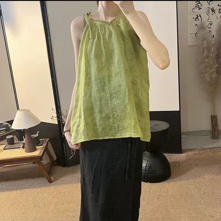 Femme Elegante ærmeløs bluse med sløjfedetalje Stilla