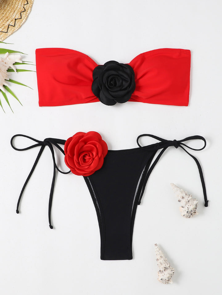 Dame Bandeau bikini med blomsterapplikation Skovae