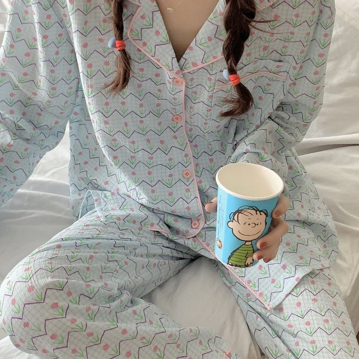 Dame Behageligt Bomulds-Pyjama-Sæt Stilla