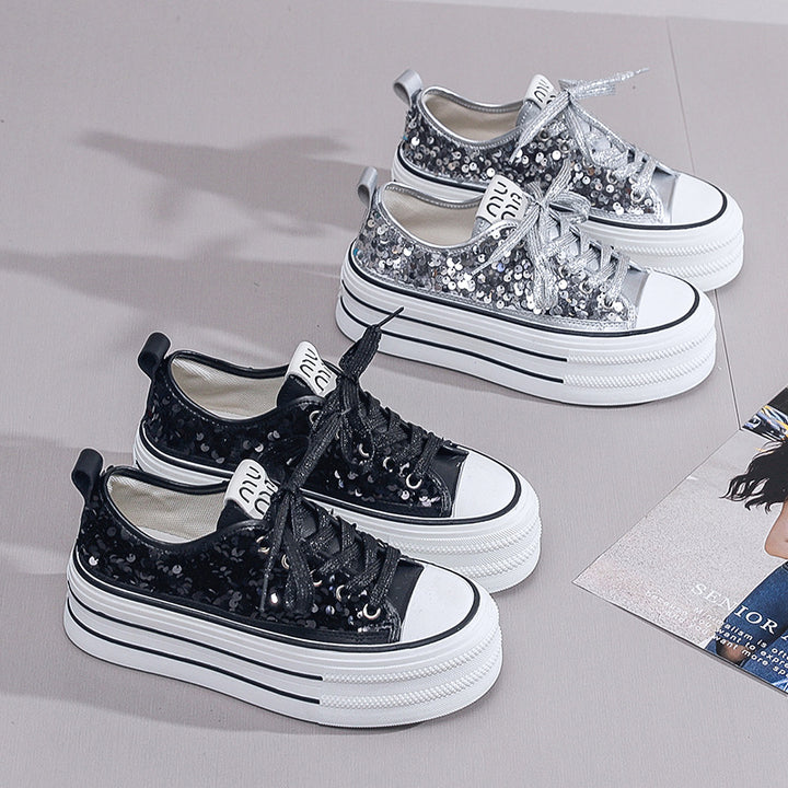 Dame Mode Plateausneakers med glitrende overmateriale Stilla