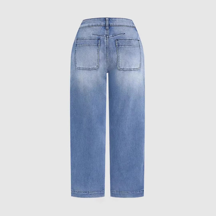 Dame løse jeans med moderne kort snit og høj talje