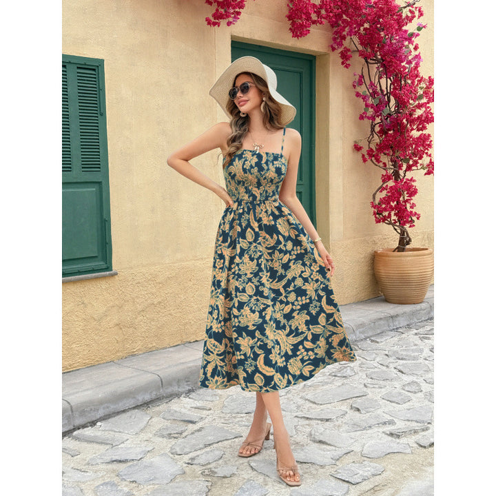 Dame Floral Print Midi-kjole med justerbare stropper Stilla