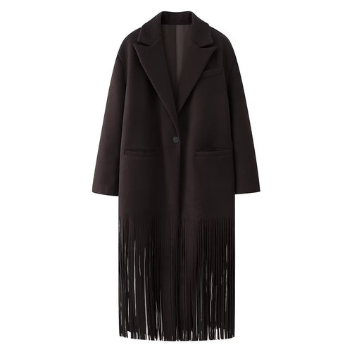 Femme Frynse-Detail Lang Blazer Frakke Stilla