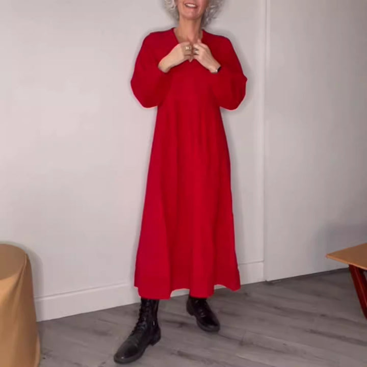 Dame Maxikjole med afslappet V-hals og brede ærmer Stilla