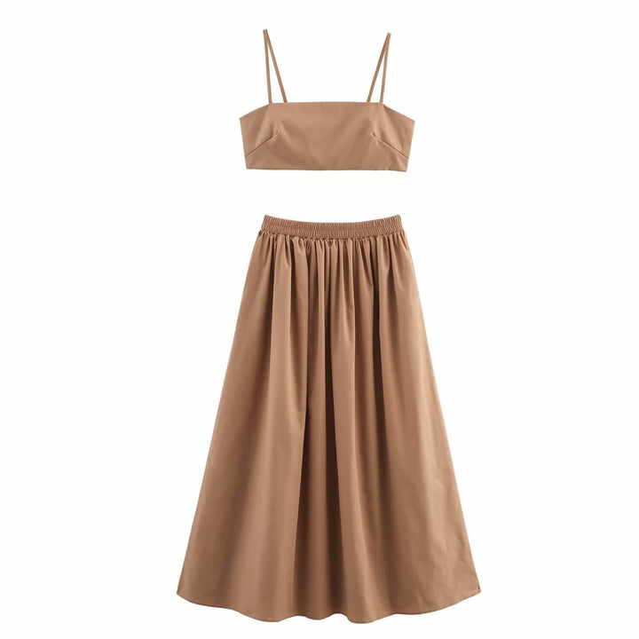 Femme Gingham Cropped Top og Maxi Nederdel Sæt Stilla