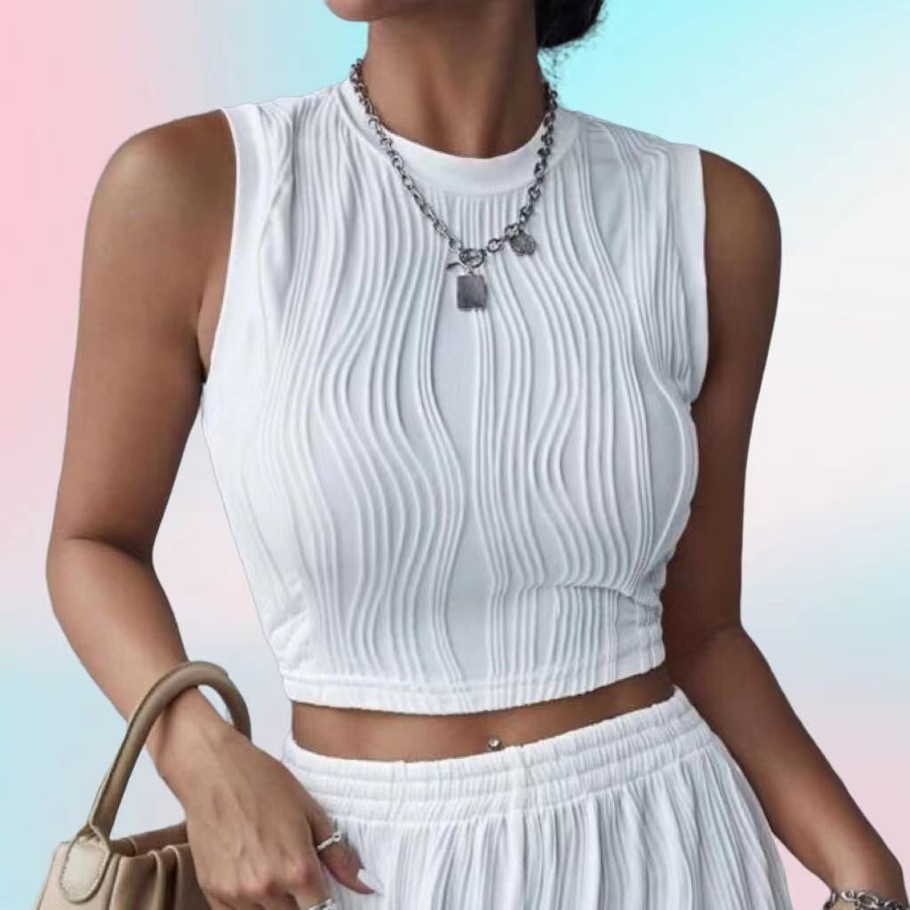 Dame Crop-Top med struktureret bølgemønster og moderne snit Stilla