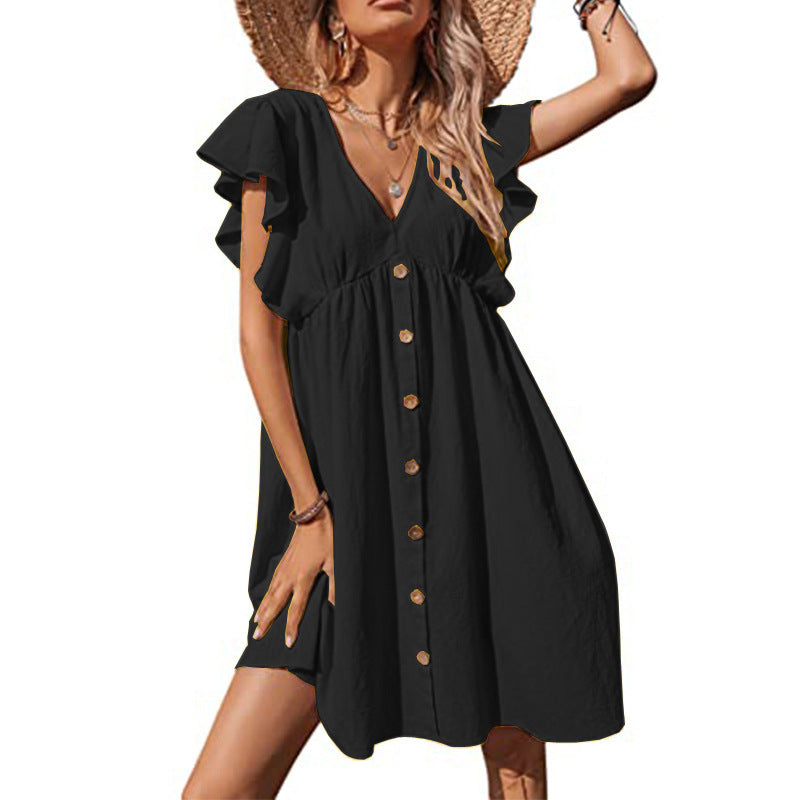 Dame fritidskjole med ruffles detaljer og knapliste Stilla