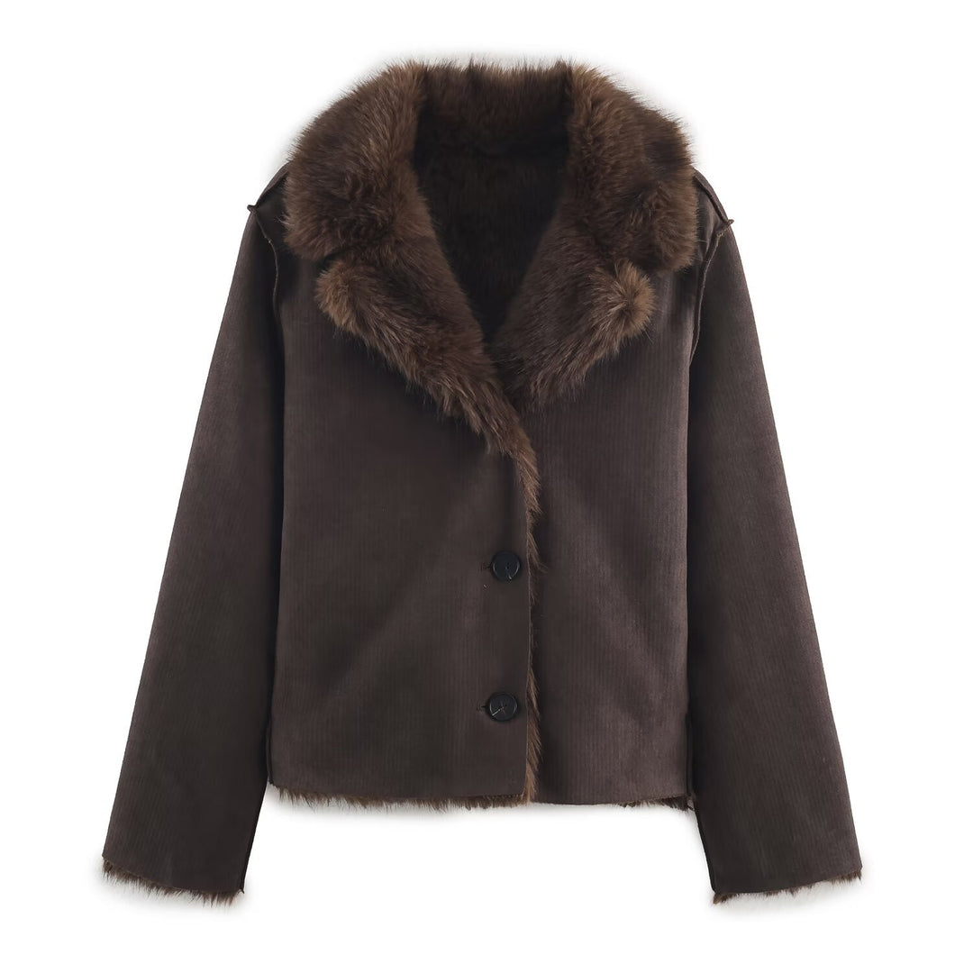 Damernes fashionable faux læderjakke med luksuriøst teddyfor Stilla
