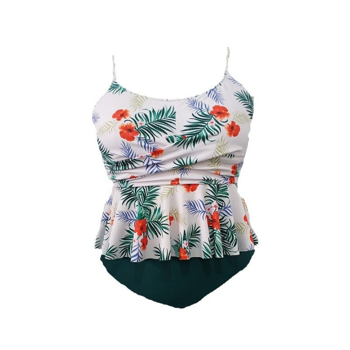 Dame Tankini-sæt med blomsterflæse-design og figursyet snit Skovae