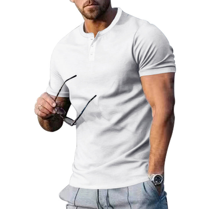 Herre afslappet T-shirt med moderigtige krave og trykknapdetalje Stilla