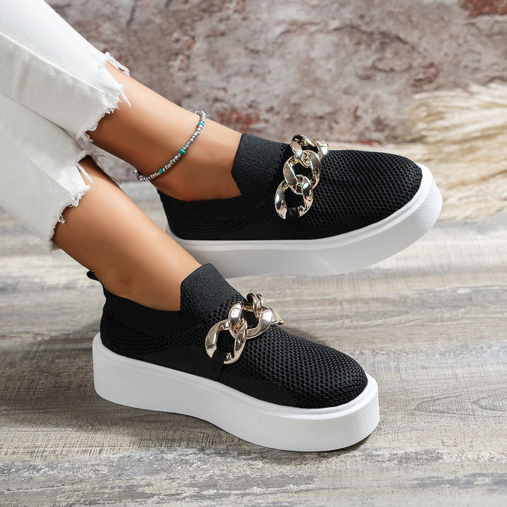 Dame Sporty Slip-On Sneakers med fashionable kæde detaljer Stilla