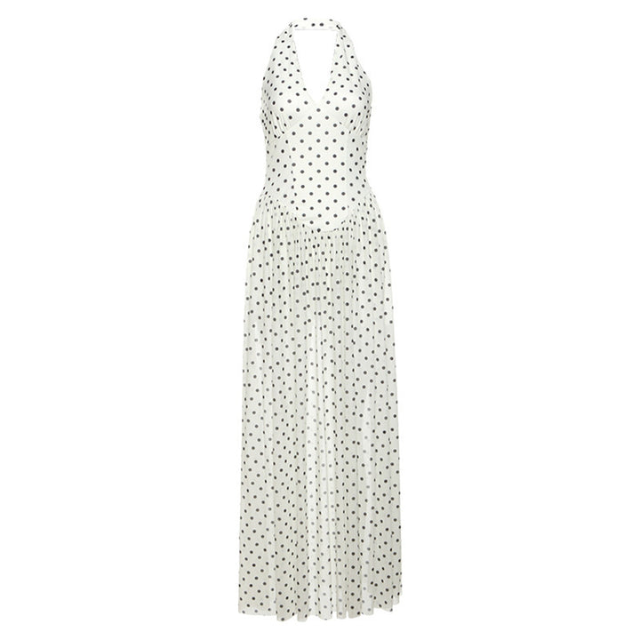 Dame Maxikjole med elegant halterdesign og legende prikkemønster Stilla