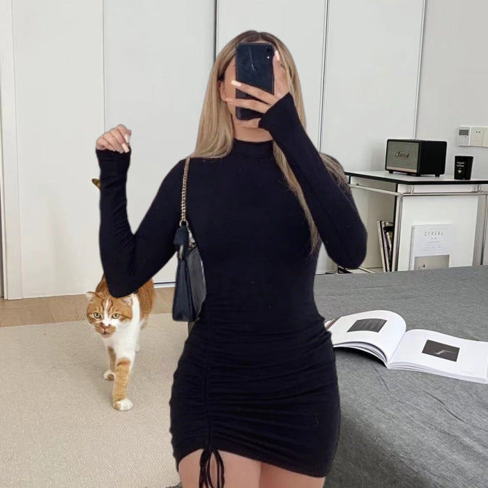 Dame pullover minikjole med rynk og lange ærmer Stilla