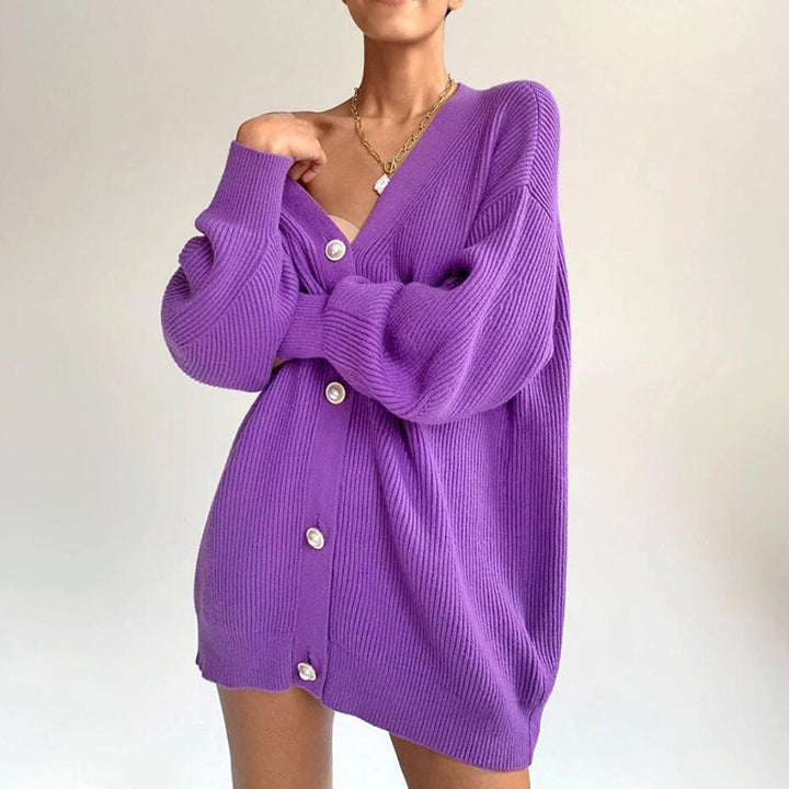 Kvindernes strikkede cardigan med oversized pasform og dekorative knapper Stilla