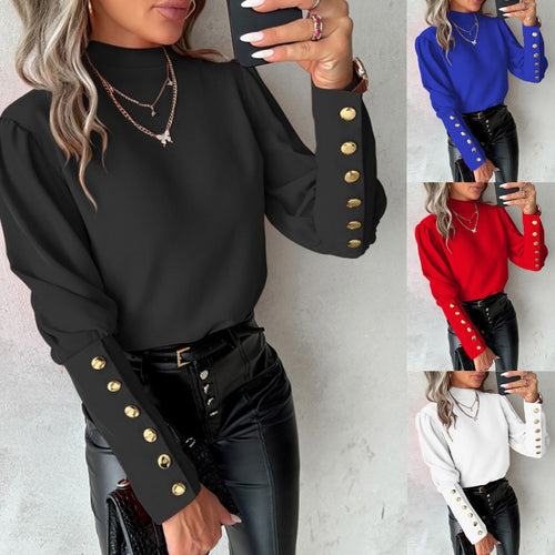 Damer Elegant Bluse med quiltet ståkrave og gyldne knapper Stilla