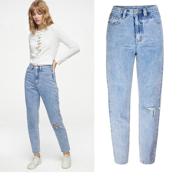Dame High-Waist Jeans med frynset design Stilla