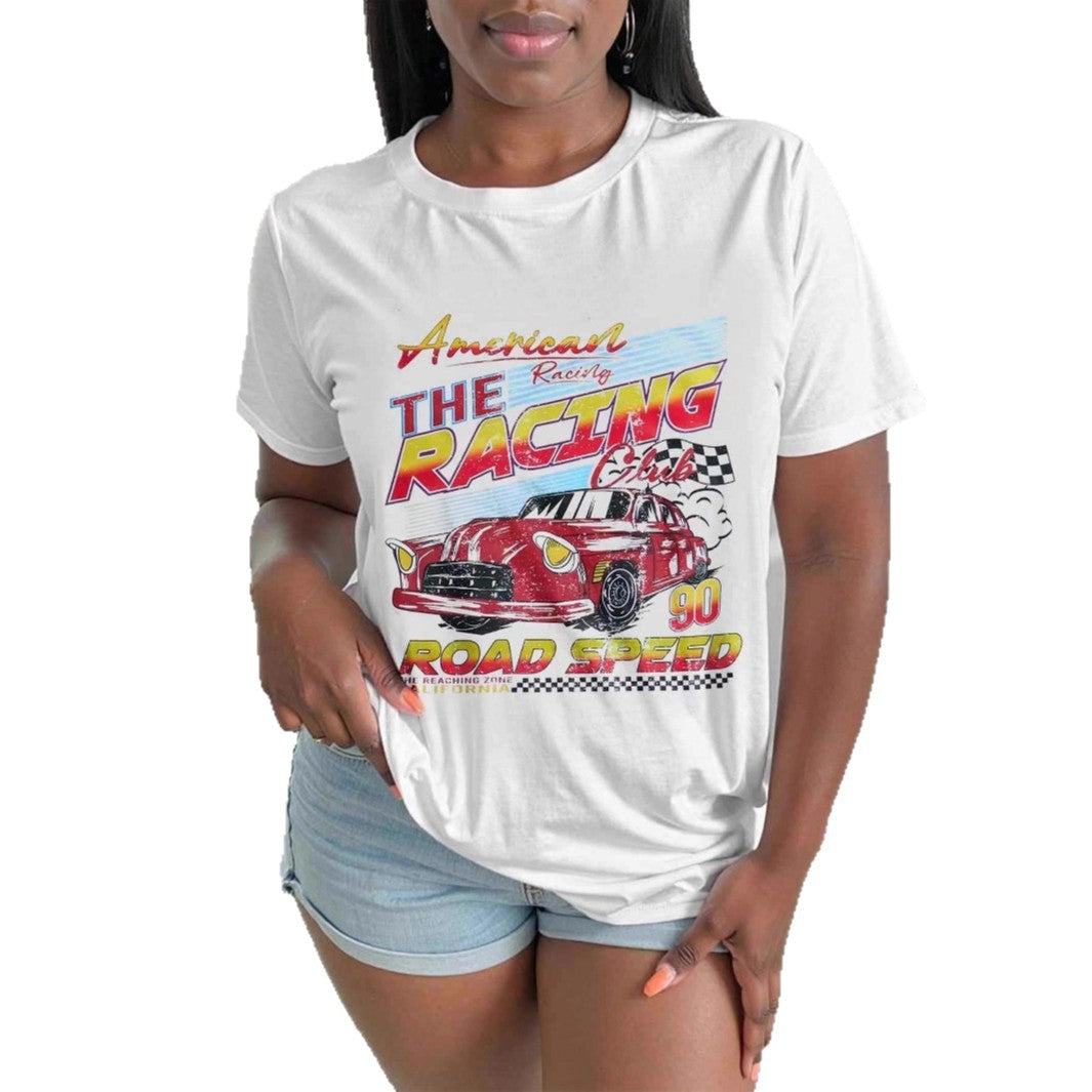 Dame T-shirt med kunstnerisk retro racermotiv og behagelig pasform Skovae