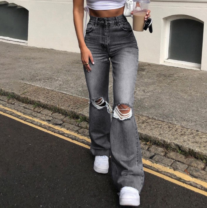 Dame Flared Jeans med modische Ripped-detaljer og høj talje Stilla