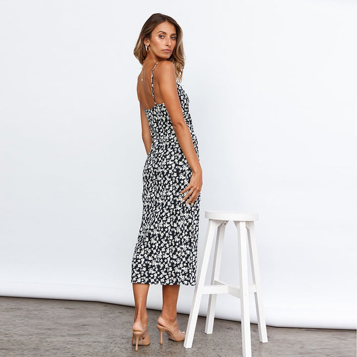 Femme Blomsterprint Højt Slids Maxi Kjole Stilla