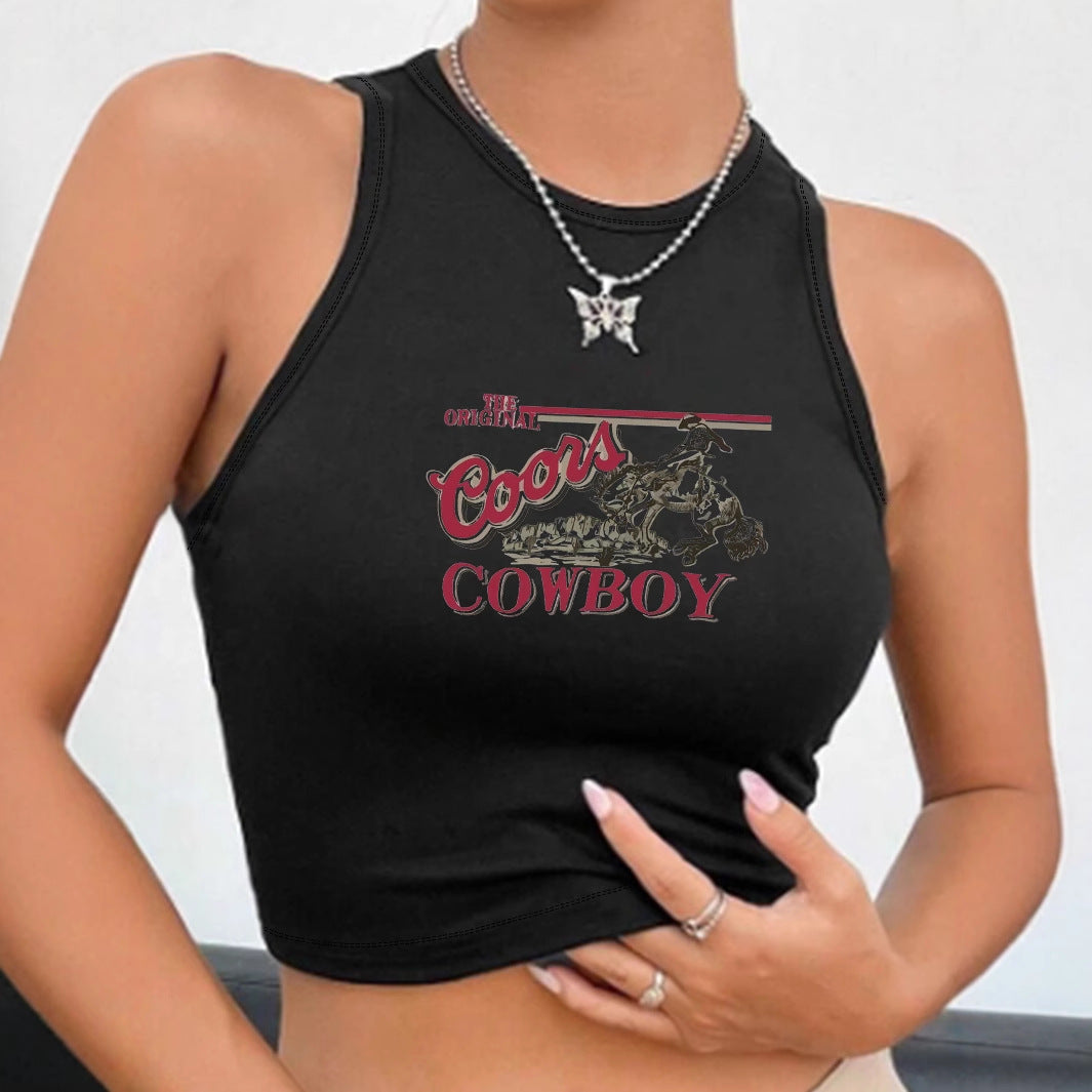 Dame Crop-Top med Vintage Cowboy-motiv Skovae