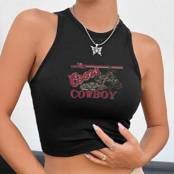 Dame Crop-Top med Vintage Cowboy-motiv Skovae