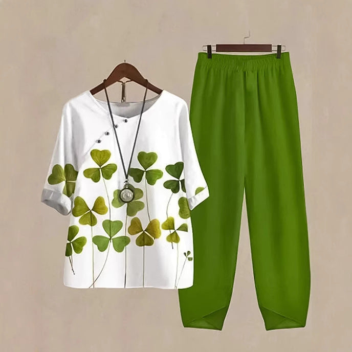 Damer hyggeligt fritids-sæt med blomstermotif og elastisk talje Stilla