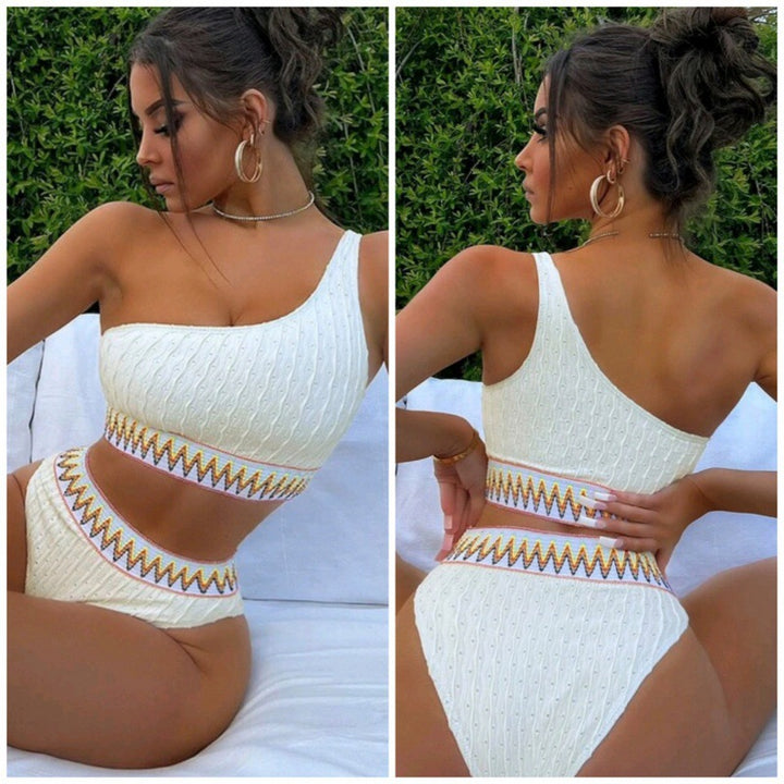 Femme One-Shoulder Textureret Bikini-Sæt Stilla