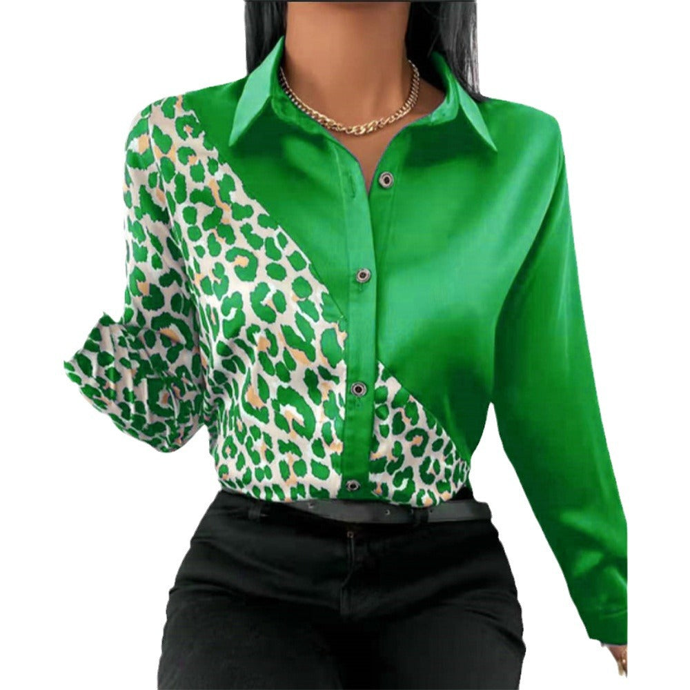 Damebluse med modigt leopardmønster og elegant satin-finish Stilla
