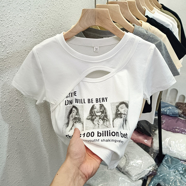 Femme Artistic Cut-Out Grafik T-Shirt Stilla