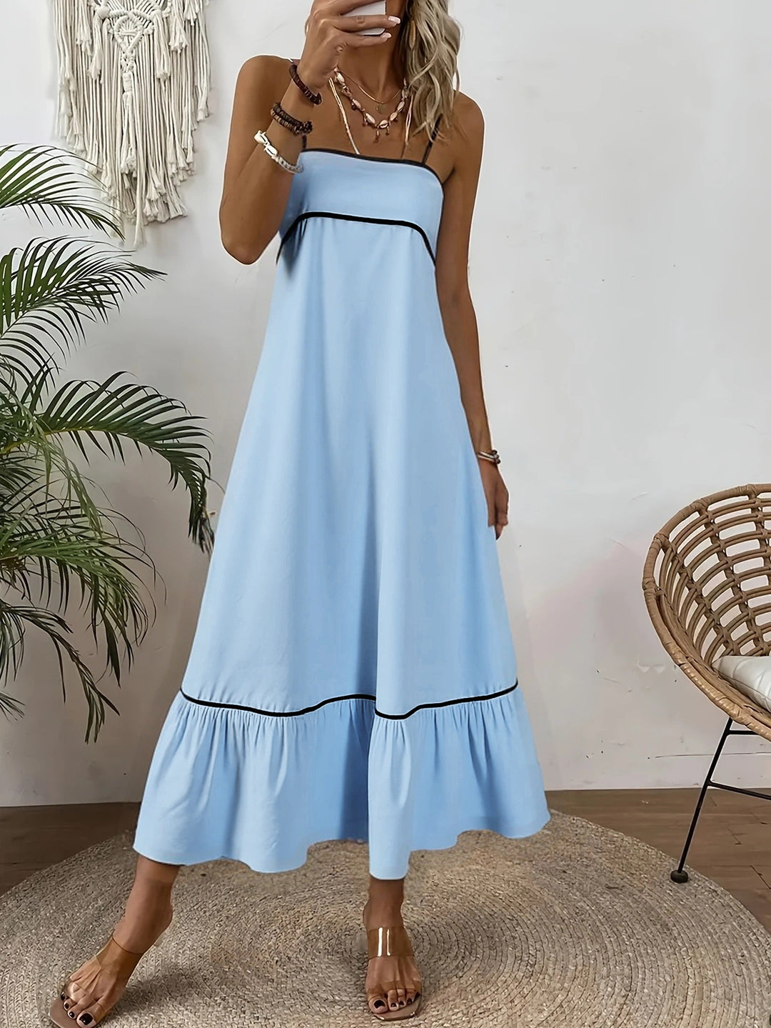 Dame Maxi-sommerkjole med spidskant og underbust søm Stilla