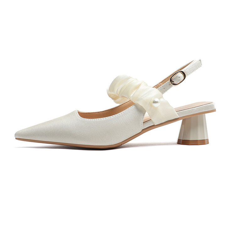 Kvinder Chic Spidse Tå Slingback Hæle med dekorativ Satin Flæse Stilla
