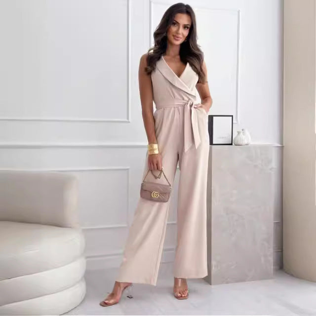 Dame Elegant Wrap-Overall med Taljebælte og dyb V-udskæring Stilla