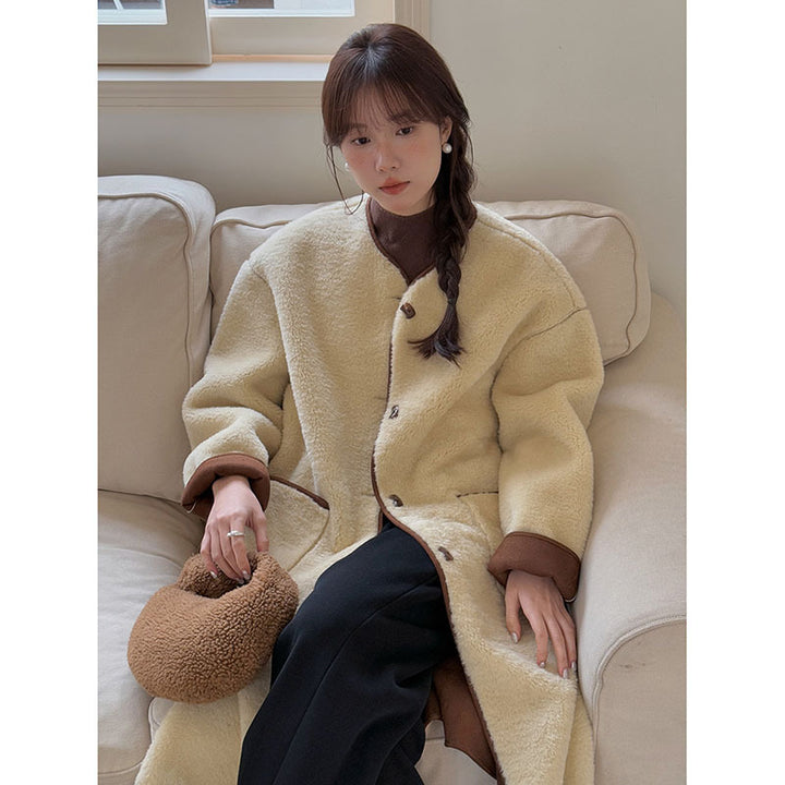 Dame Oversized Uld-Jakke med luksuriøst Teddy-Materiale Stilla