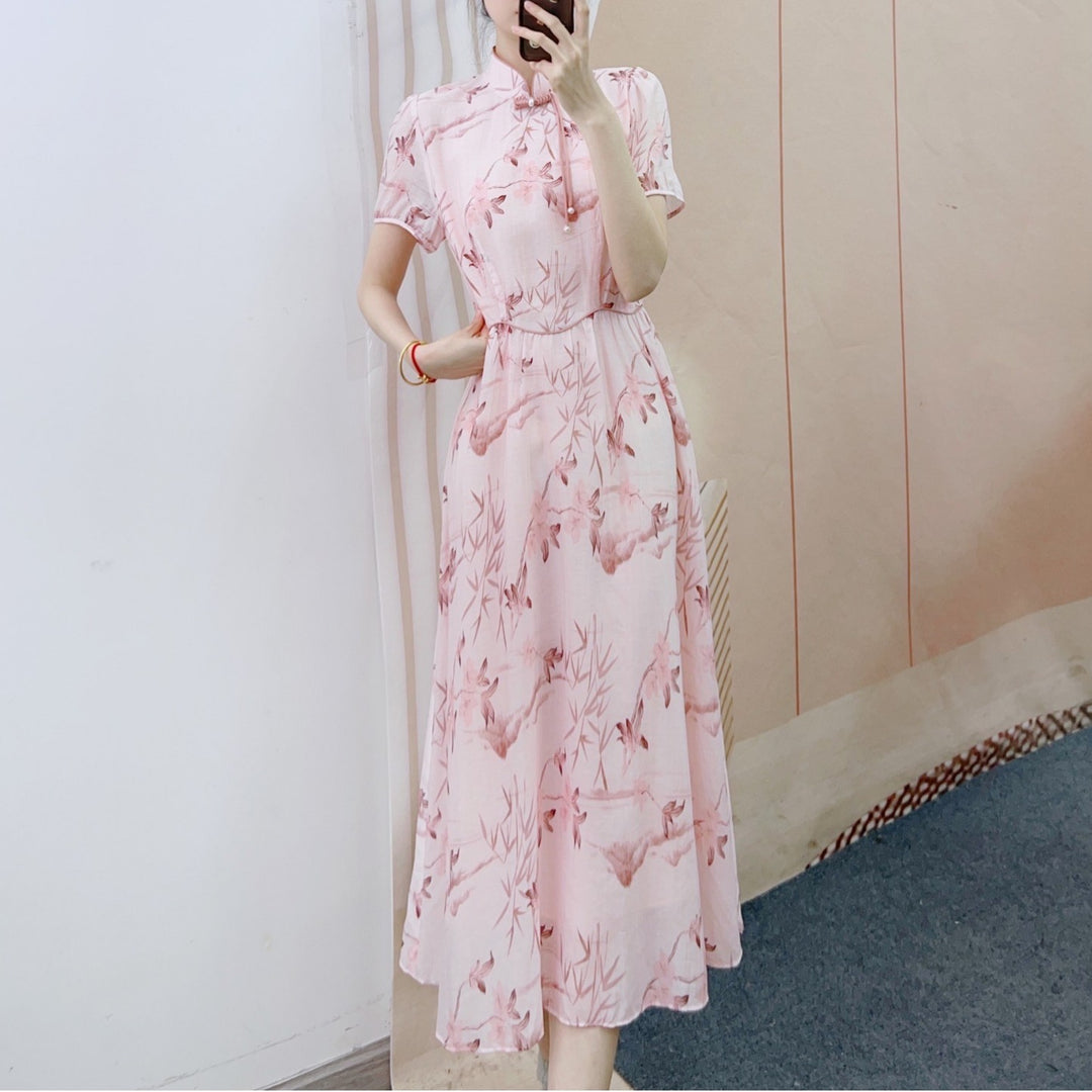 Dame Maxi Kjole med raffinerede mesh-detaljer og blomsterdesign Stilla