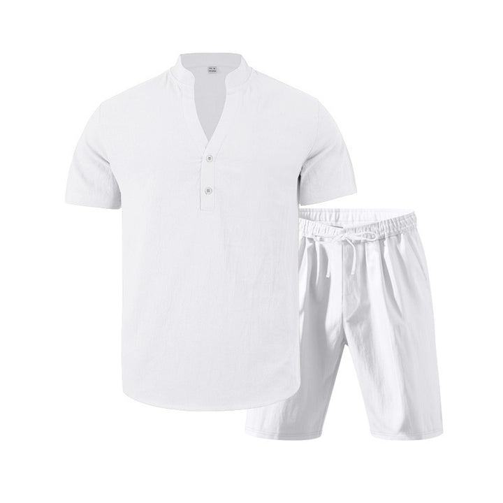 Herrer afslappet top med kort knaplukning og behagelige shorts Stilla