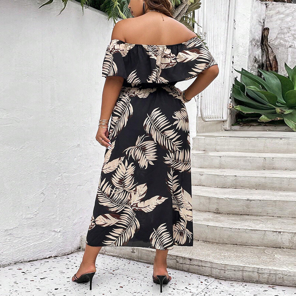 Dame Off-Shoulder Maxikjole med raffinerede flæser og sidelæg Skovae