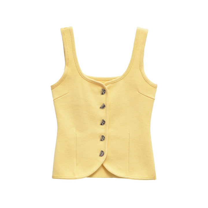 Femme Taljeret Kvadrat-Udskæring Knap-Op Crop Top Stilla