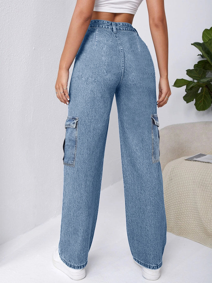 Dame Cargo-Jeans med høj talje og praktiske lommer Stilla