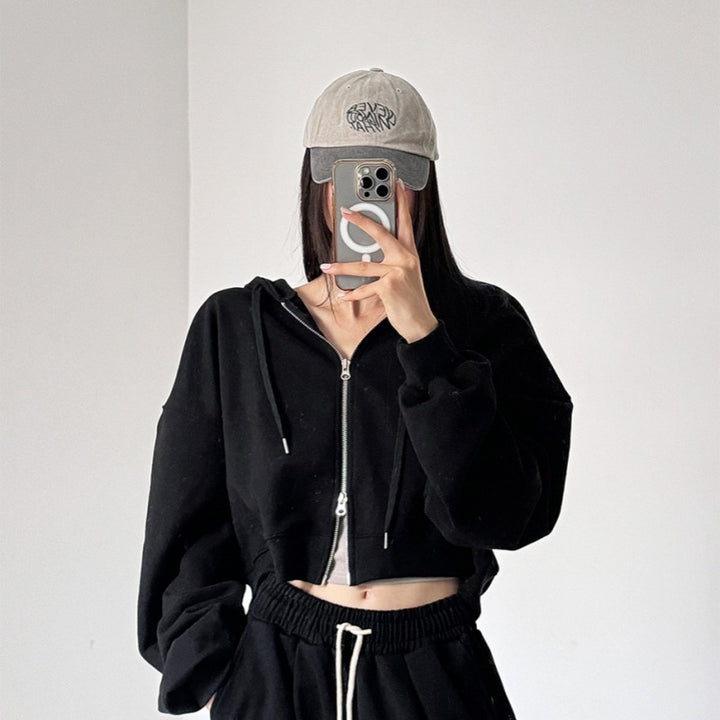 Kvinders cropped hoodie med lynlås og elastiske manchetter Stilla