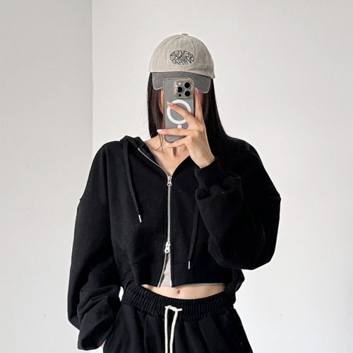 Kvinders cropped hoodie med lynlås og elastiske manchetter Stilla
