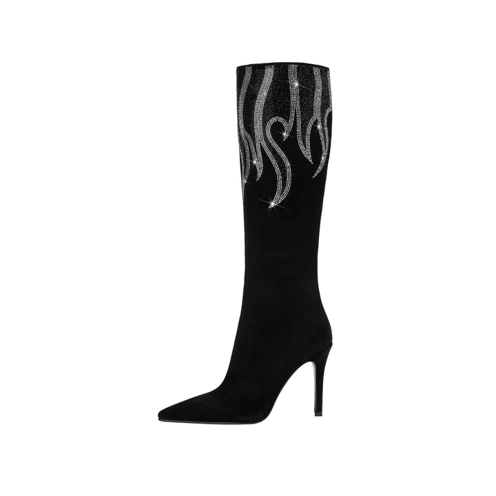 Femme Over-the-Knee Stiletto-støvler med strass-flamme-design Stilla
