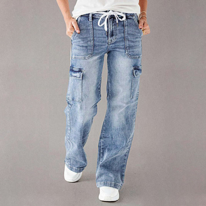 Dame Cargo Jeans med bredt ben og praktiske lommer Stilla