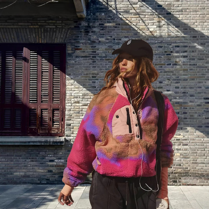 Dame fleece-trøje med funktionel lynlås og farverigt design Stilla