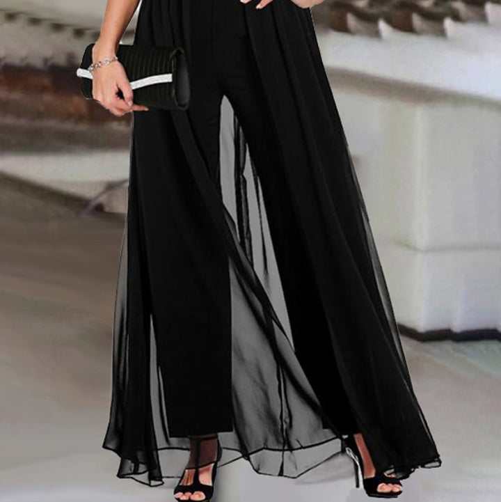 Dame elegant Empire-liv jumpsuit med gennemsigtig overlay Stilla
