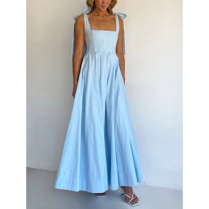 Damer Elegant Maxi Kjole med Moderne Skulderstropper og Flydende Snit