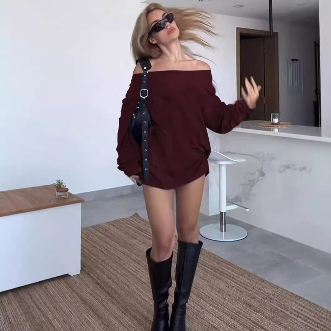 Kvindernes Off-Shoulder Bluse med Løs Pasform og Knude Detalje Stilla
