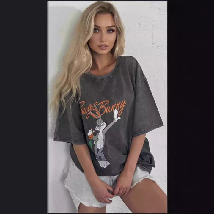 Dame Oversized T-Shirt med nostalgisk Mickey Mouse design Stilla