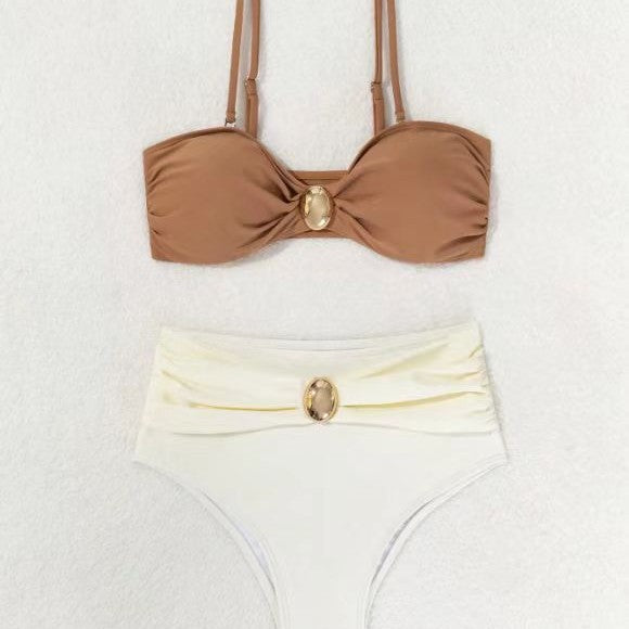 Dame bikini sæt med kvalitets push-up bandeau top og elegant højtskaaret buks Stilla